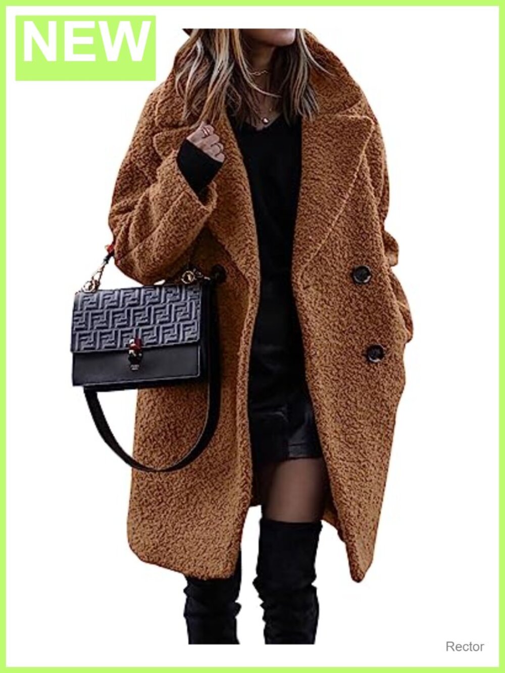 Faux Fur Sherpa Jacket Double Breasted Notched Lapel Winter Coat